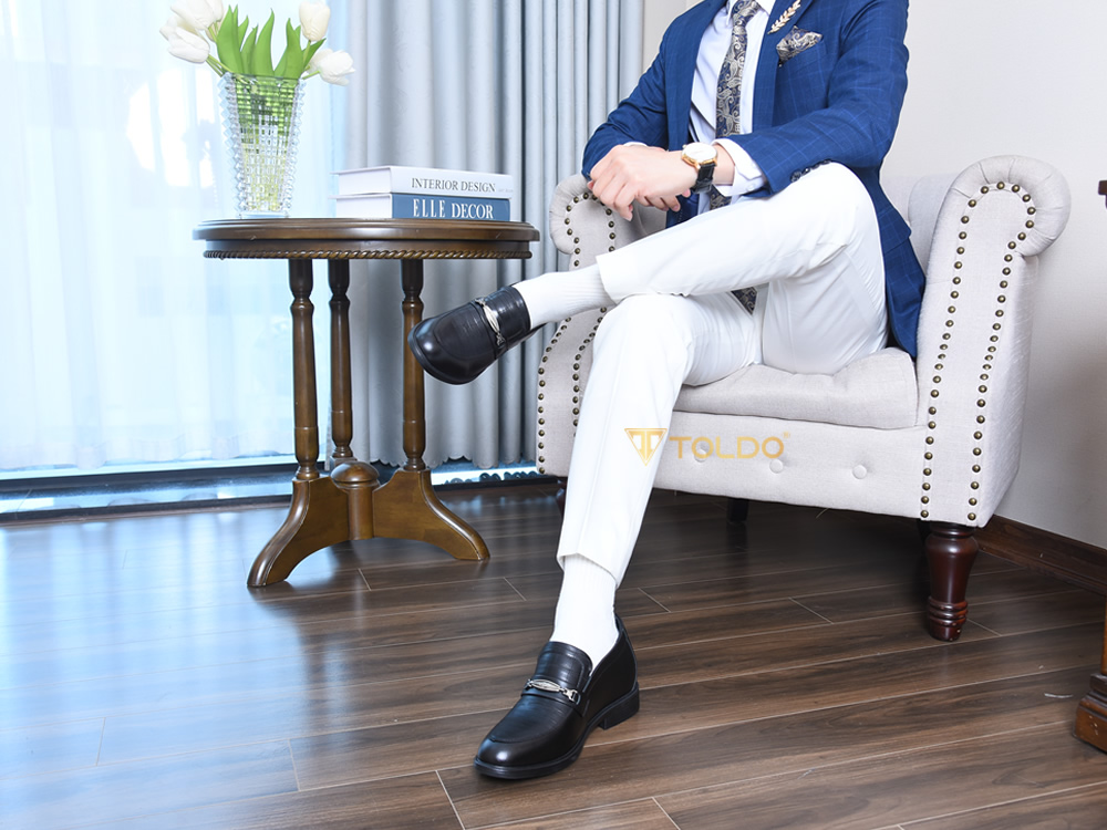 Giày lười cao 8cm da thật đế khâu